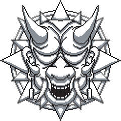 oni mask japanese scary on circle background shading