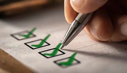 Checklist filled out with pen mark
