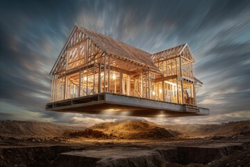 A time-lapse style image of a house being built from the ground up