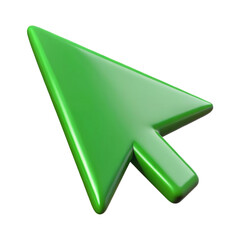 Green Computer Mouse Pointer Arrow Icon 3d icon in cartoon plastic style minimal isolated on transparent white background, clipping path