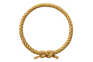 Realistic looking thick rope forming a circle with a knot at the bottom on a transparent background