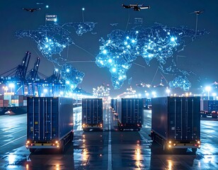 Global cargo logistics at night