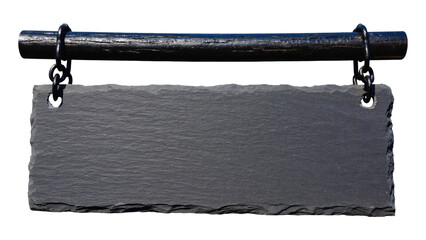 Rustic Slate Sign Hanging from a Wooden Rod with Black Hooks for Customizable Messages or Labels