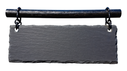 Rustic Slate Sign Hanging from a Wooden Rod with Black Hooks for Customizable Messages or Labels