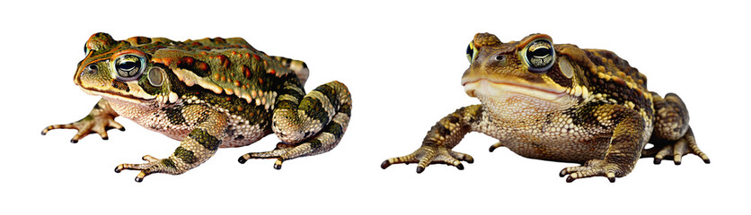 Colorful Frogs Sitting on a Surface with Texture and Detail in a Natural Environment Setting