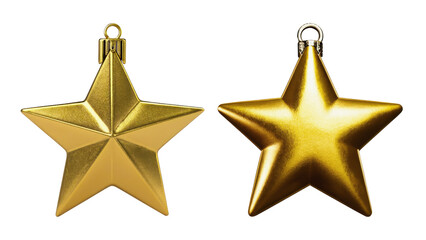 Two Different Gold Star Ornaments Displayed Together on a White Background for Holiday Decorations