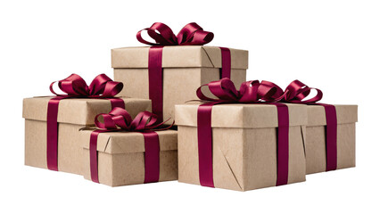 Elegant Brown Gift Boxes with Red Ribbons Perfect for Celebrations and Holiday Occasions