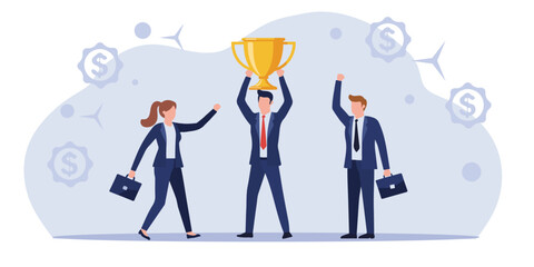 Diverse group of people in business suits success in flat style. Isolated on background.