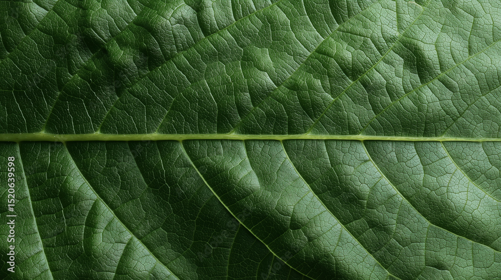 Poster close up of green leaf texture showing intricate vein pattern and natural details, evoking calm and 