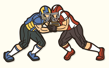 American Football Players Clash to get the Ball Cartoon Sport Graphic Vector