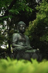 Obraz premium Buddha Statue in Tranquil Japanese Garden