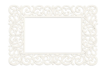 Delicate white rectangular frame with swirling floral pattern, highlighting refined decorative element on transparent background