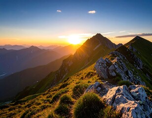 Majestic mountain vista at sunset