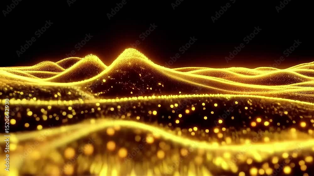 Poster golden particle waves: abstract animated landscape