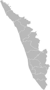 Kerala, India &ndash; administrative vector map with district boundaries (Web Mercator projection, PPT-compatible & fully editable)