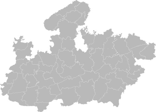 Madhya Pradesh, India &ndash; administrative vector map with district boundaries (Web Mercator projection, PPT-compatible & fully editable)