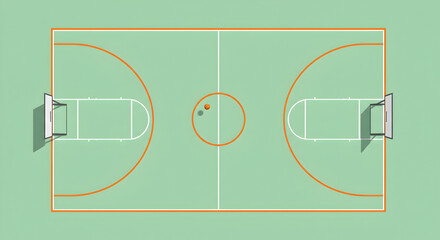 Overhead View of an Empty Basketball Court with Two Balls