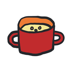 コーンスープのラフな線あり手描きイラスト