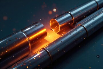 Sleek, modern metal pipes glowing with soft, warm light; a minimalist industrial design aesthetic Perfect for interior design, architecture, or technology concepts , structure, shiny
