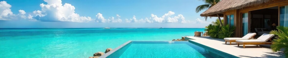 Sun-drenched beachfront villa with infinity pool overlooking turquoise ocean Private oasis, ultimate relaxation, escape to paradise Perfect luxury getaway , serene, water