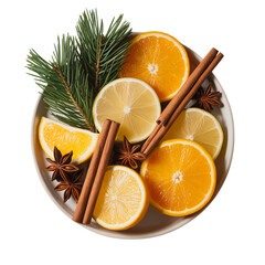 Aromatic citrus and spice winter holiday centerpiece evoking warmth and on transparent background