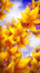 Vibrant yellow floral art against a cloudy sky