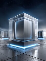 Modern glass and metal cubes