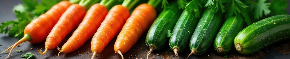 Vibrant orange carrots and bright green courgettes, freshly harvested and ready to be used in a delicious recipe Perfect for healthy eating and culinary inspiration , diet, autumn, bright