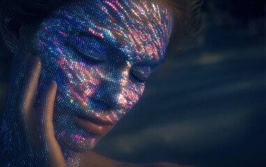 Close-up woman, digital face art
