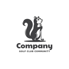 squirrel holding golf stick logo design on white background