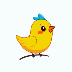 cute yellow cartoon bird with a  white background
