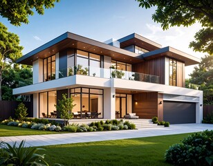 Modern house exterior with landscaping