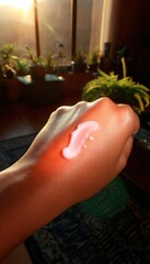 Hand with a light pink cream