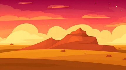 Desert landscape with beautiful red sky