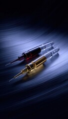 Three pens, dark background, abstract blur