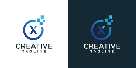 Fototapeta premium initial X logo icon digital technology