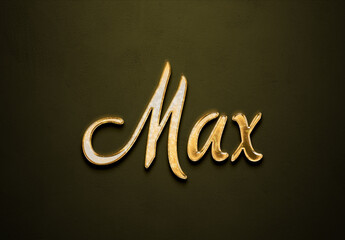 Old gold text effect of name Max with 3D glossy style Mockup.