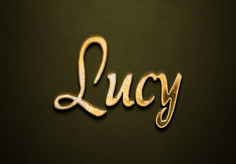 Old gold text effect of name Lucy with 3D glossy style Mockup.