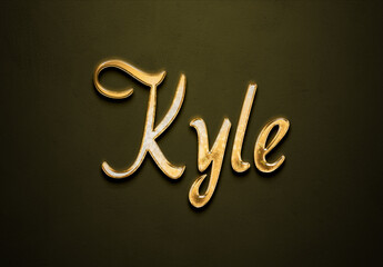 Old gold text effect of name Kyle with 3D glossy style Mockup.