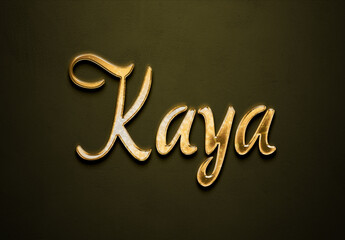 Old gold text effect of name Kaya with 3D glossy style Mockup.