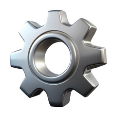 Silver Gear or Cogwheel 3d icon in cartoon plastic style minimal isolated on transparent white background, clipping path