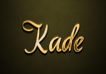 Old gold text effect of name Kade with 3D glossy style Mockup.