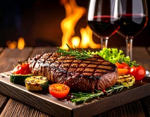 Grilled steak with vegetables and wine (1)