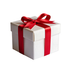 Obraz premium A perfect white gift box tied with bright red ribbon symbolising love on transparent background