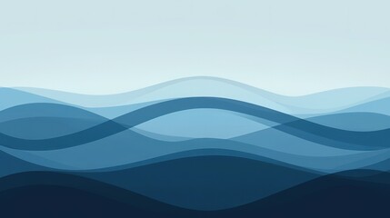 Minimalist blue-white wave flat background: Sky and navy solid-color abstract patterns with clean lines, soft shadows, isolated on white for corporate presentation templates, web banners or brand pack