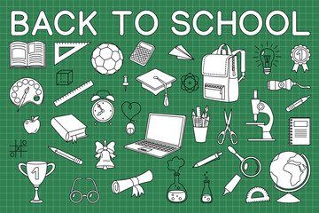vector Back to school set. Elements on chalkboard