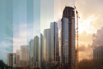 Fototapeta premium Time-lapse style layers of a high-rise as it grows upward