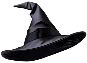 Classic Black Witch Hat Floating on White Background
