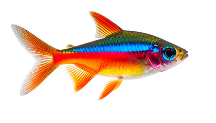 Obraz premium Vibrant Tetra Fish: A mesmerizing view of a brilliantly colored tetra fish with vivid hues and intricate patterns, showcasing the beauty of aquatic life.