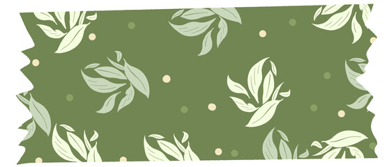 Aesthetic digital washi tape with a vintage green leaf pattern, perfect for planners, scrapbooks, and digital journaling designs.